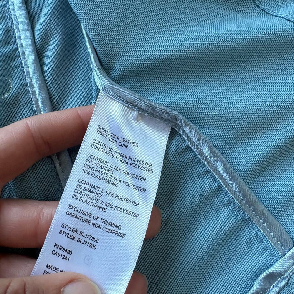 Blanc Noir Blue Leather Moto Mesh Jacket - Picture 11 of 12